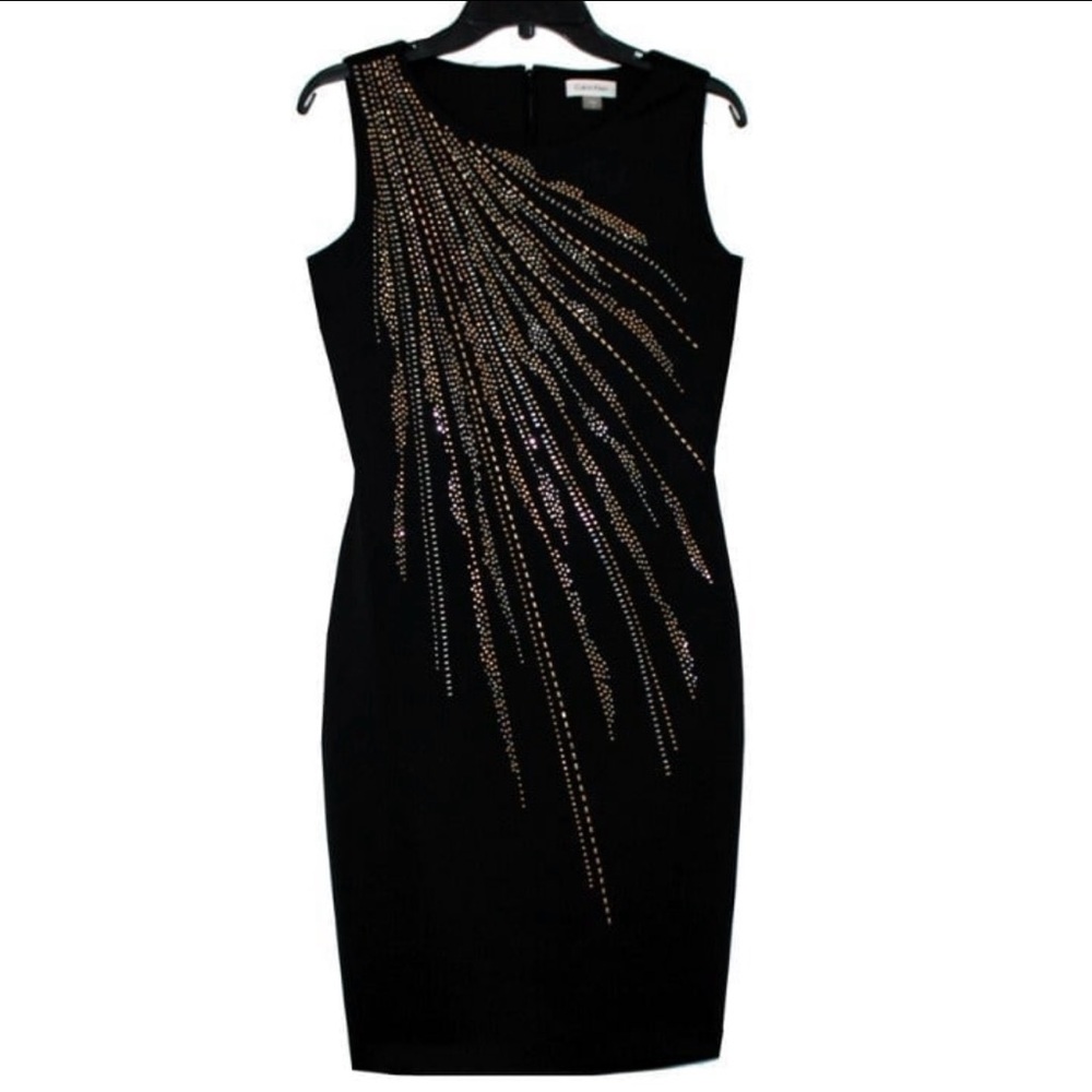 Calvin Klein Black Dress Sz 6 Rhinestone Beaded Dress Party Wedding New NWT